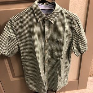 Lacoste Green Checked Button Down Short Sleeve S